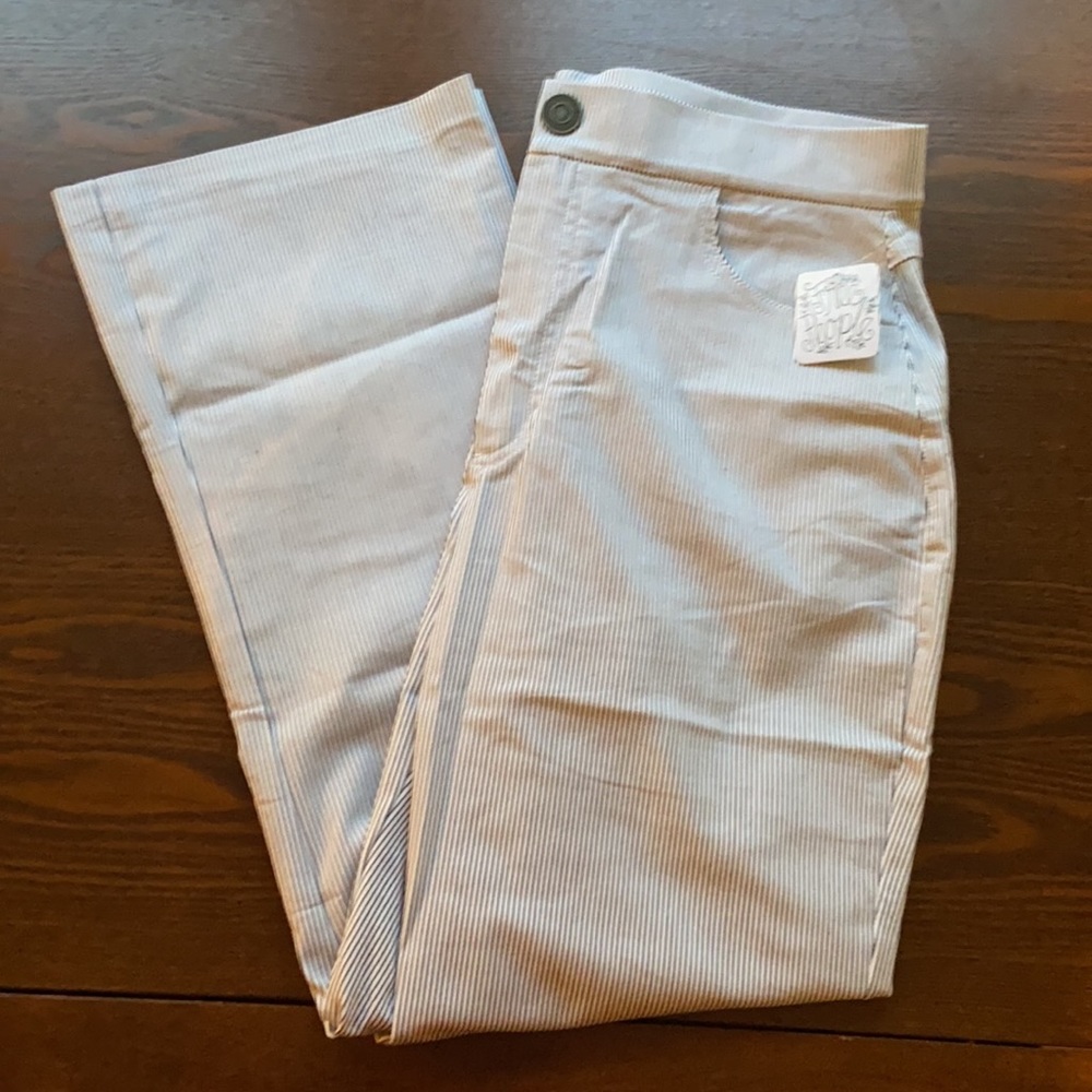 Free People Pinstripe Navy and White Trouser Pants - Picture 1 of 8